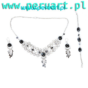 BIZUTERIA ETNICZNA KOMPLET 3 ELEMENTOWY MURANO NEGRO III